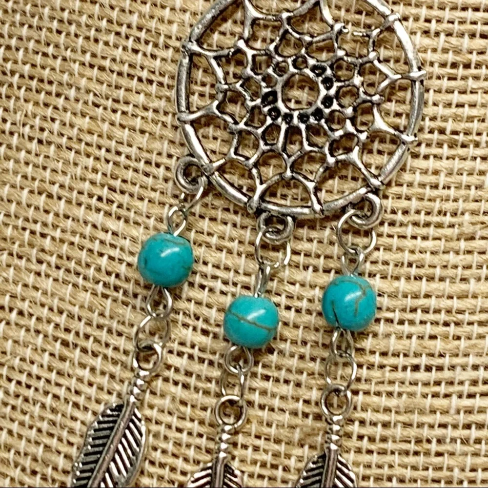Southwest dream catcher silver tone necklace boho western cowgirl
